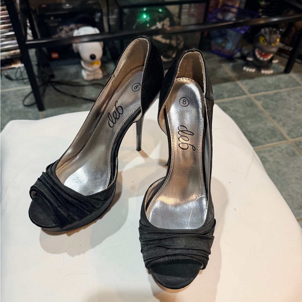 Black Ruched Peep-Toe Stiletto Heels